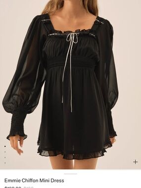 For Love & Lemons Emmie Black Long-Sleeve Chiffon Mini Dress Large